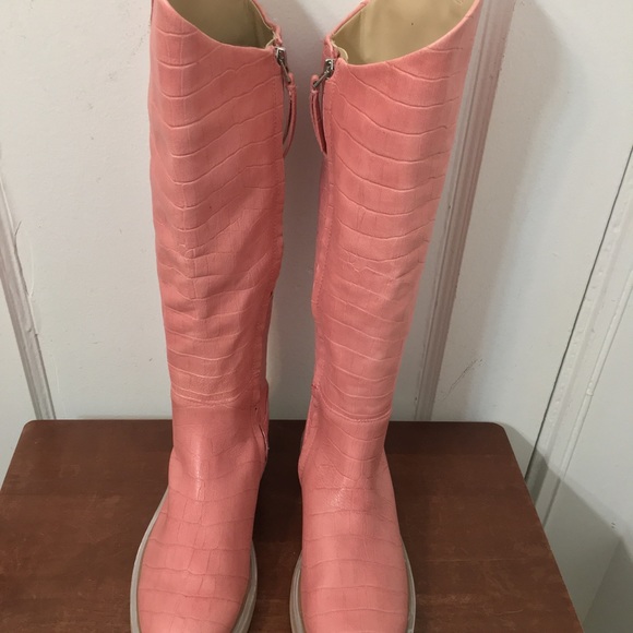 Sam Edelman Fable Cedarwood Croc Leather block Heel Rounded Toe Knee High Boots - Picture 9 of 11